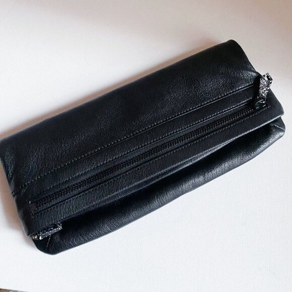 Christopher Kon Black Leather Convertible Fold Over Zip Detail Clutch - Picture 3 of 9
